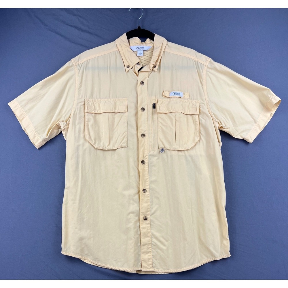 Guide Series Fishing Shirt Mens Medium SS Vented Utility Pocket Yellow Good